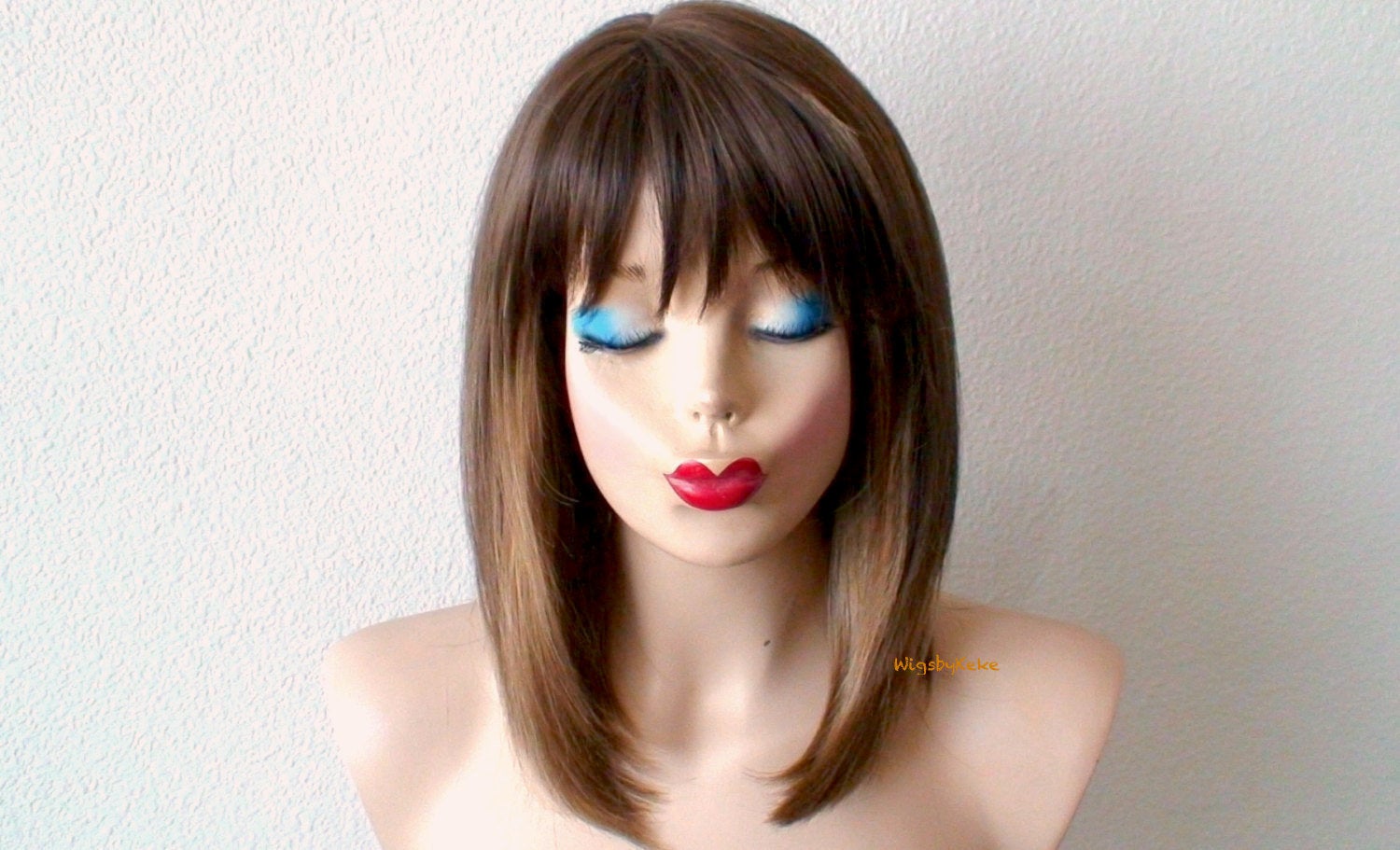 16" Brown Ombre Short Straight Hair with Bangs Wig