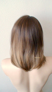 16" Brown Ombre Short Straight Hair with Bangs Wig