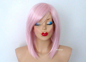 16" Pastel Pink Straight Hair with Side Bangs Wig