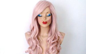 26" Lace Front Antique Pink Long Curly Hair Side Bangs Wig