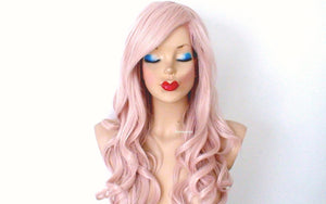 26" Antique Pink Long Curly Hair Side Bangs Wig