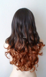 Load image into Gallery viewer, 26&quot; Chocolate Brown Auburn Ombre Long Curly Hair Long Side Bangs Wig
