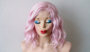 16" Pastel Pink Short Wavy Hairstyle Wig