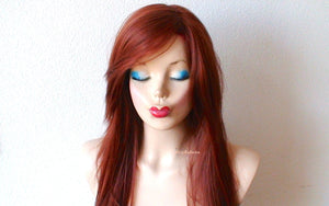 26" Bright Auburn Long straight Layered Hair long Side Bangs Wig