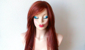 26" Bright Auburn Long straight Layered Hair long Side Bangs Wig