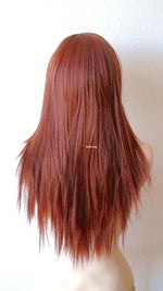 Load image into Gallery viewer, 26&quot; Bright Auburn Long straight Layered Hair long Side Bangs Wig
