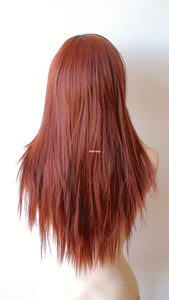 26" Bright Auburn Long straight Layered Hair long Side Bangs Wig