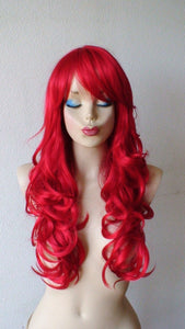 24" Red Curly Hair Side Bangs Wig