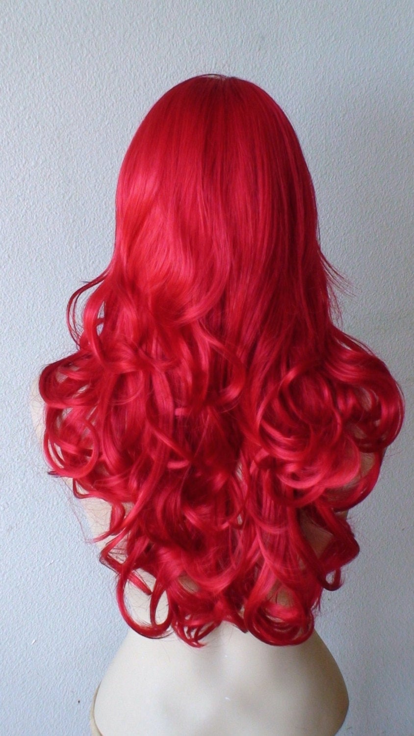 24" Red Curly Hair Side Bangs Wig