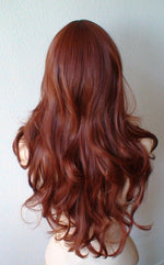 Load image into Gallery viewer, 26&quot; Dark Auburn Long Wavy Hair Side Bangs Wig
