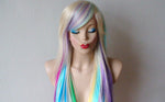 Load image into Gallery viewer, 28&quot; Pastel Rainbow Long Straight Layered Hair Long Side Bangs Wig
