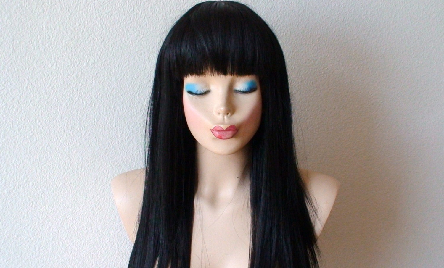 28” Black Long Straight Hair with Bangs Wig