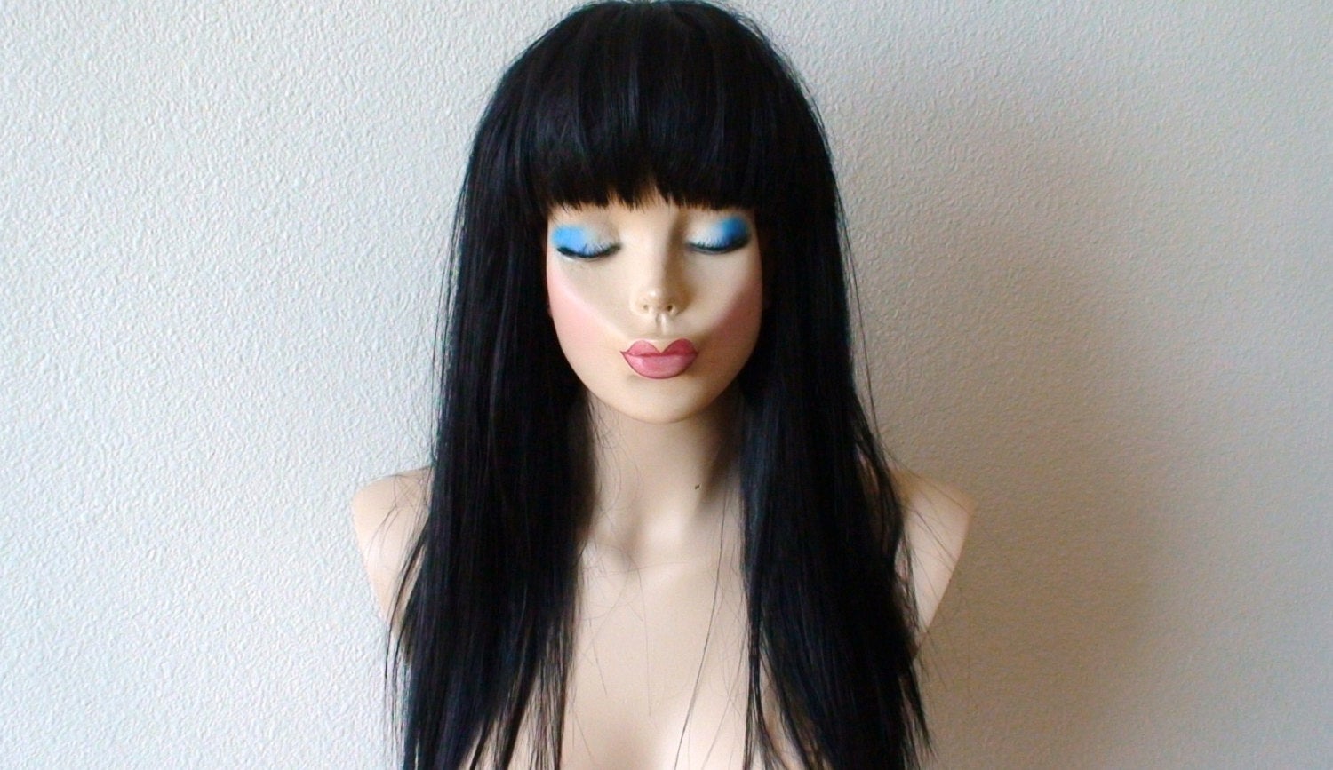 28” Black Long Straight Hair with Bangs Wig