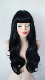 Load image into Gallery viewer, 24&quot; Black Long Wavy Hair with Bangs Wig
