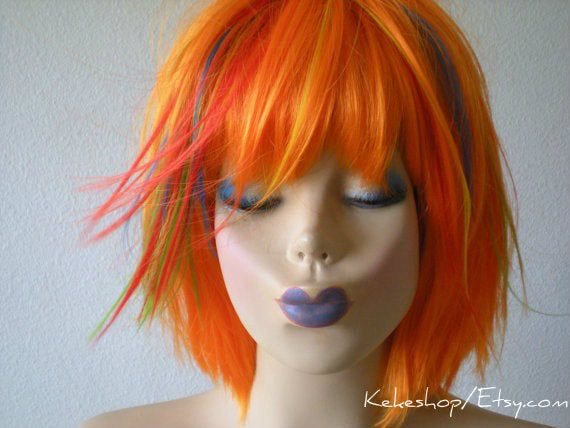 14" Orange Rainbow Straight Short Hair Wig