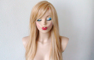 28" Blonde  Long Straight Layered Hair with Side Bangs Wig