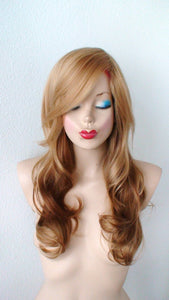 24"  Strawberry Blonde Ombre Long Curly Hair Side Bangs Wig