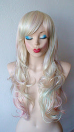 Load image into Gallery viewer, 24&quot; Hand-Dyed Pastel Rainbow colored Long Curly Hair with Bangs Wig
