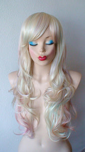 24" Hand-Dyed Pastel Rainbow colored Long Curly Hair with Bangs Wig