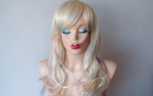 24" Hand-Dyed Pastel Rainbow colored Long Curly Hair with Bangs Wig