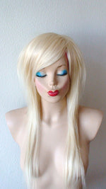 Load image into Gallery viewer, 28&quot; Blonde Long Straight Layered Hair with Long Side Bangs Wig. Scene wig. Emo wig.
