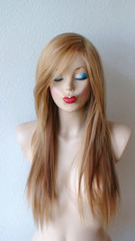 Load image into Gallery viewer, 28&quot; Strawberry Blonde Long Straight Hair Long Side Bangs Wig
