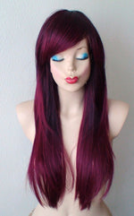 Load image into Gallery viewer, 26&quot; Wine Red Ombre Long Straight hair with Bangs Wig
