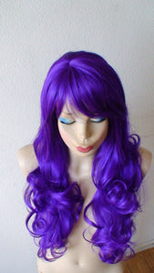 24" Purple Long Curly Hair Side Bangs Wig