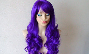 24" Purple Long Curly Hair Side Bangs Wig