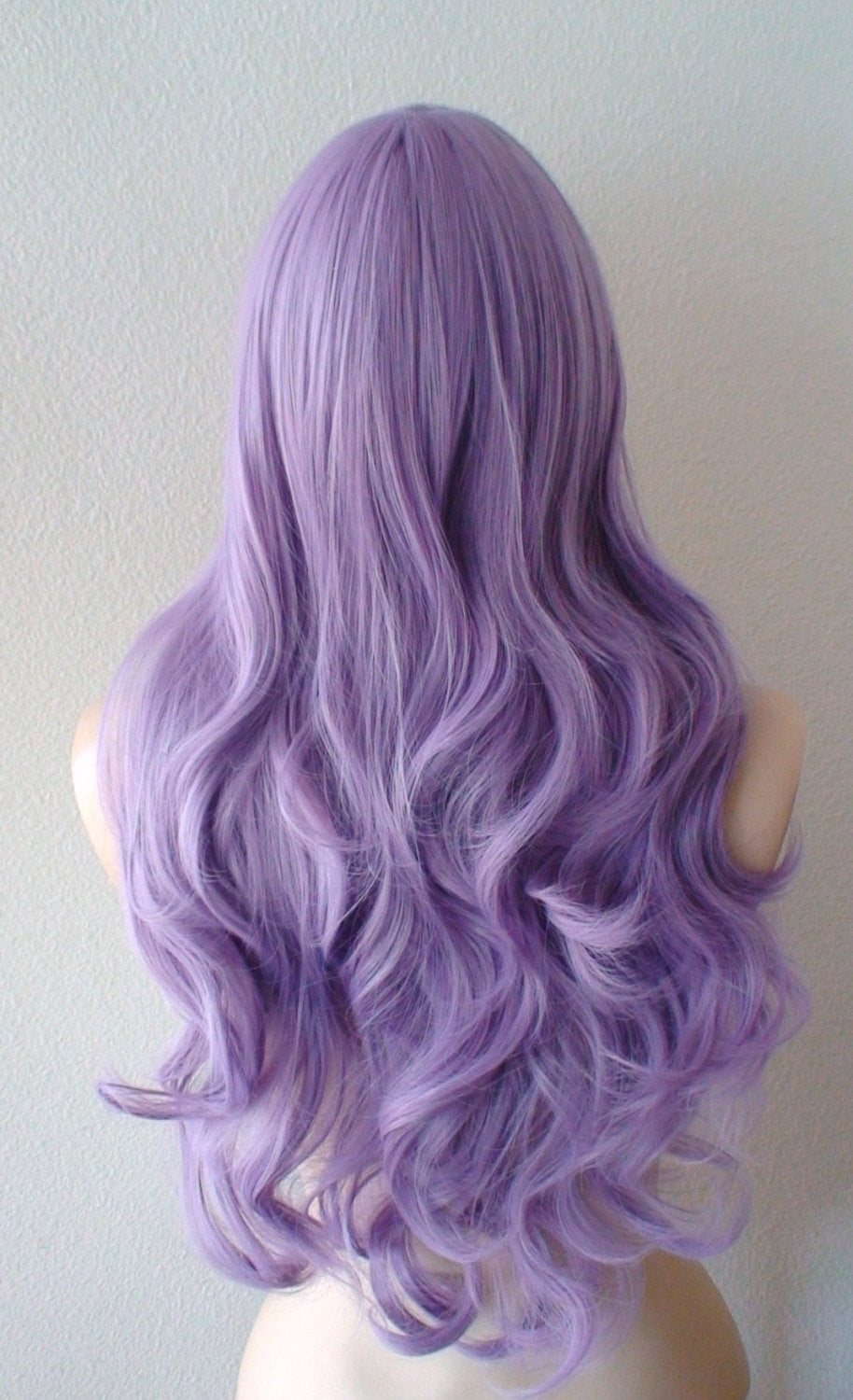 26" Lavender Long Curly Hair Long Side Bangs Wig