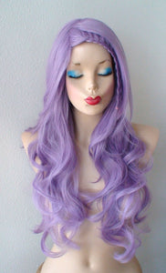 26" Lavender Long Curly Hair Long Side Bangs Wig