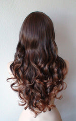 Load image into Gallery viewer, 26&quot; Brown Auburn Ombre Long Curly Hair Long Side Bangs Wig
