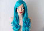 Load image into Gallery viewer, 26&quot; Teal Blue Long Curly Hair Long Side Bangs Wig
