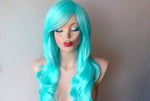 Load image into Gallery viewer, 26&quot; Pastel Aqua Blue Long Curly Hair Long Side Bangs Wig
