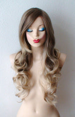 Load image into Gallery viewer, 26&#39; Ash Brown /Ash Blonde Ombre Long Curly Hair with Long Side Bangs Wig
