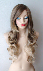 Load image into Gallery viewer, 26&#39; Ash Brown /Ash Blonde Ombre Long Curly Hair with Long Side Bangs Wig
