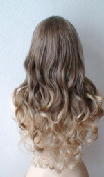 Load image into Gallery viewer, 26&#39; Ash Brown /Ash Blonde Ombre Long Curly Hair with Long Side Bangs Wig
