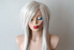 Load image into Gallery viewer, 28&quot; White Gray Long Straight Layered Haie Side Bangs Wig. Emo Wig. Scene Wig.
