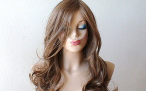 26" Brown /Dirty Blonde /Ash Blonde Long Curly Hair Long Side Bangs Wig