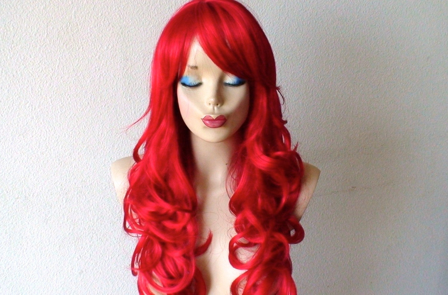 24" Red Curly Hair Side Bangs Wig