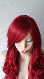 Load image into Gallery viewer, 26&quot; Wine Red  Long Curly Hair Long Side Bangs Wig
