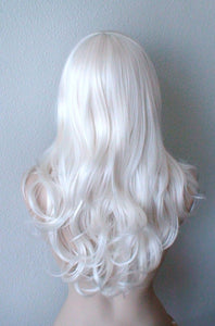 26" White Long Curly Hair Long Side Bangs Wig