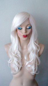 26" White Long Curly Hair Long Side Bangs Wig