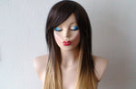 Load image into Gallery viewer, 24&quot; Brown Golden Blonde Ombre Long Straight Layered Hair Side Bangs Wig
