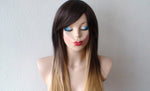 Load image into Gallery viewer, 24&quot; Brown Golden Blonde Ombre Long Straight Layered Hair Side Bangs Wig
