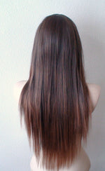 Load image into Gallery viewer, 28&quot; Brown Auburn Ombre Long Straight Layered Hair Long Side Bang Wig
