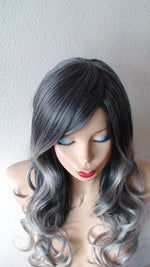 Load image into Gallery viewer, 26&quot; Gray Ombre Long Curly Hair Long Side Bangs Wig
