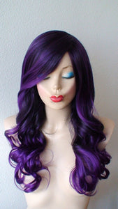 26" Lace Front Purple Ombre Curly Hair Long Side Bangs Wig