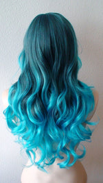 Load image into Gallery viewer, 26&quot; Pastel Turquoise Ombre Long Curly Hair Long Side Bangs Wig
