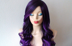 26" Purple Ombre Curly Hair Long Side Bangs Wig